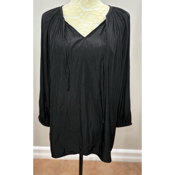 Chicos XL Black V Neck Tunic Top 3/4 Balloon Sleeve Lightweight‎ Minimalist - Picture 1 of 8